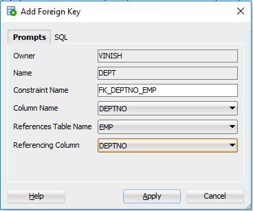 create foreign key in Oracle SQL Developer