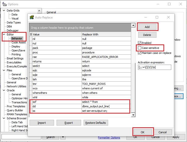 Create autocomplete shortcuts for Oracle commands in Toad for Oracle.