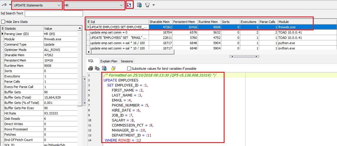 Trace SGA Using Toad For Oracle Example