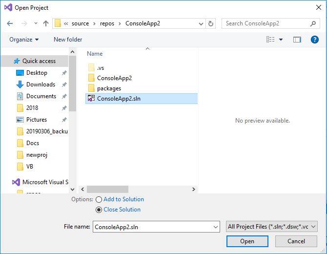 Open a project in Visual Studio 2017