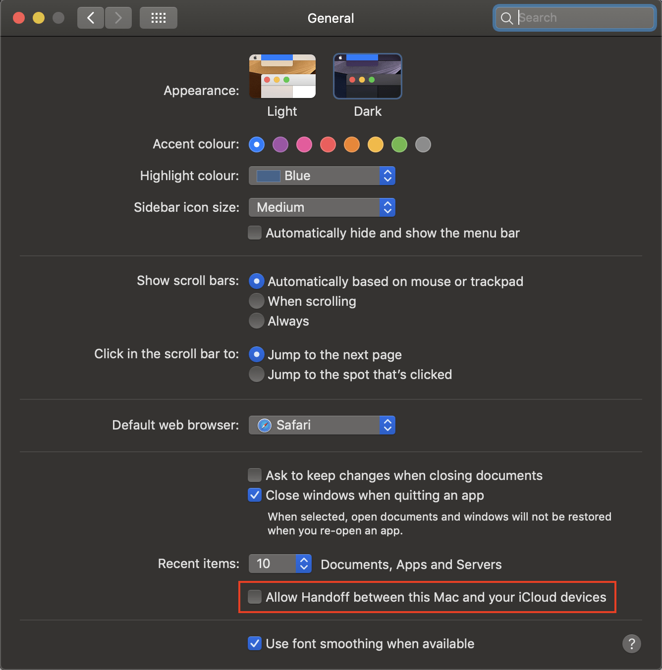Mac OS Mojave - Disable Handoff