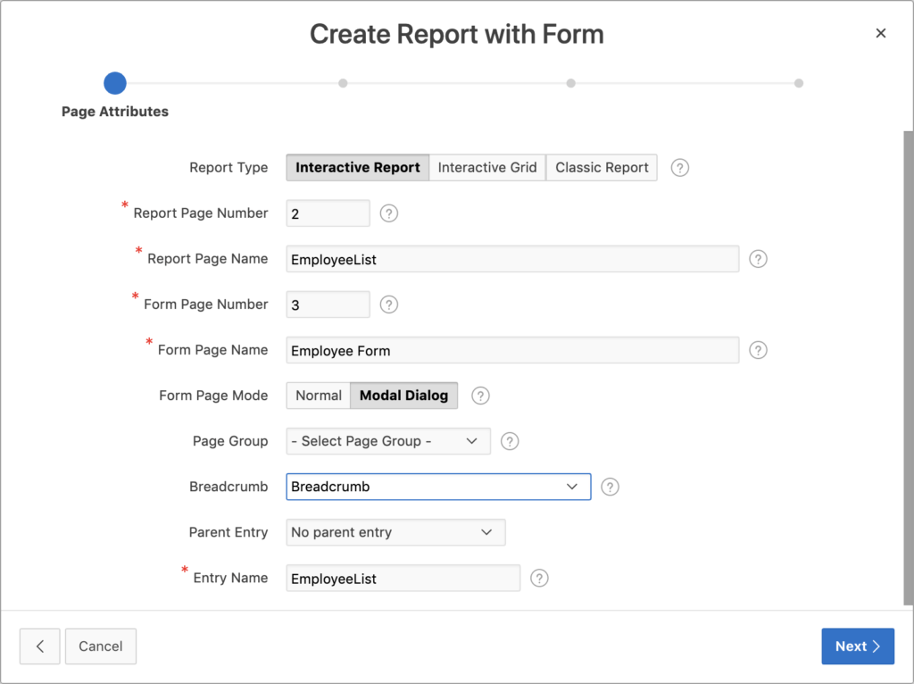 Oracle Apex - Report and Form properties