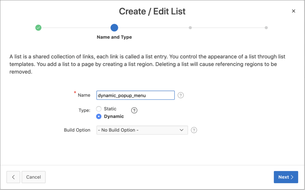 Oracle Apex - Create List step 2.