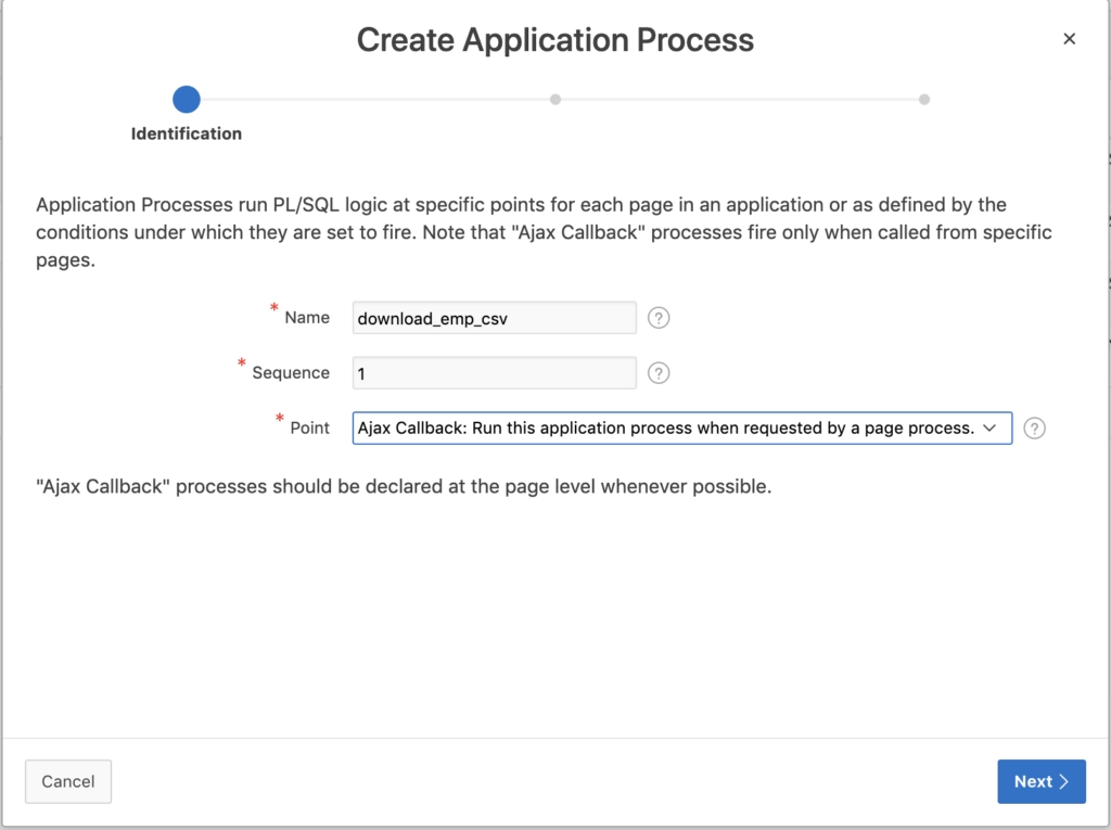 Create application process in Oracle Apex