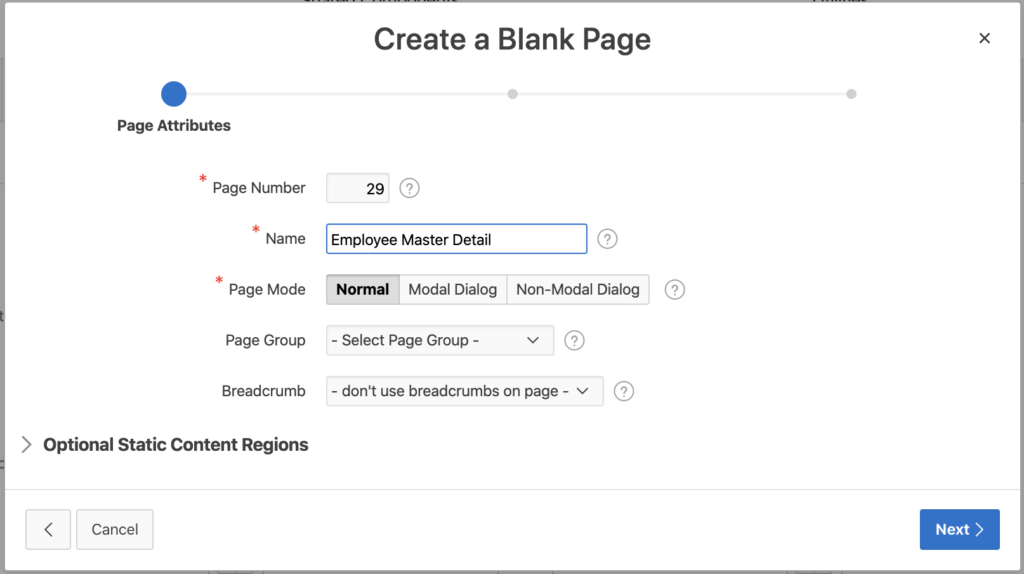 Oracle Apex - Create a Blank page.