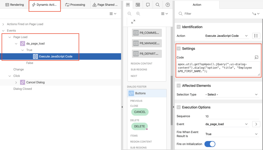 Oracle Apex: Change dialog title using JavaScript on page load event.