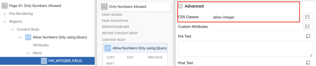 Add a CSS class to a field in Oracle Apex.