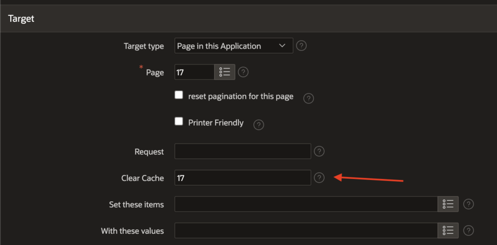 Clear Cache option in the Navigation Menu in Oracle Apex.