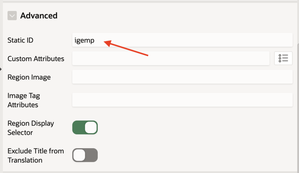 Assign static id to interactive grid.
