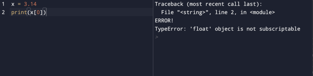 TypeError: 'float' object is not subscriptable error in Python.